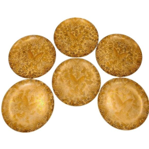 Dorothy C Thorpe VTG Porcelain Salad Plates Gold w/Butterflies- Set of (6) 7.75" - Picture 2 of 14